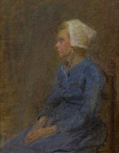 "Girl in Blue" Dutch Impressionism, oil painting, portrait