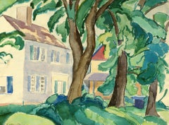 "Summer Village," Ethel Louise Paddock, watercolor, modernist, landscape