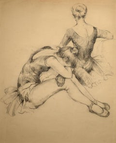 "At Rest, " French Impressionist, 19th century, charcoal, dancers, ballet