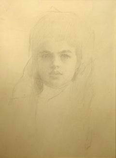 Antique "Portrait of a Girl, " attrib. to Edmund Tarbell, graphite, portrait, 1900-1910