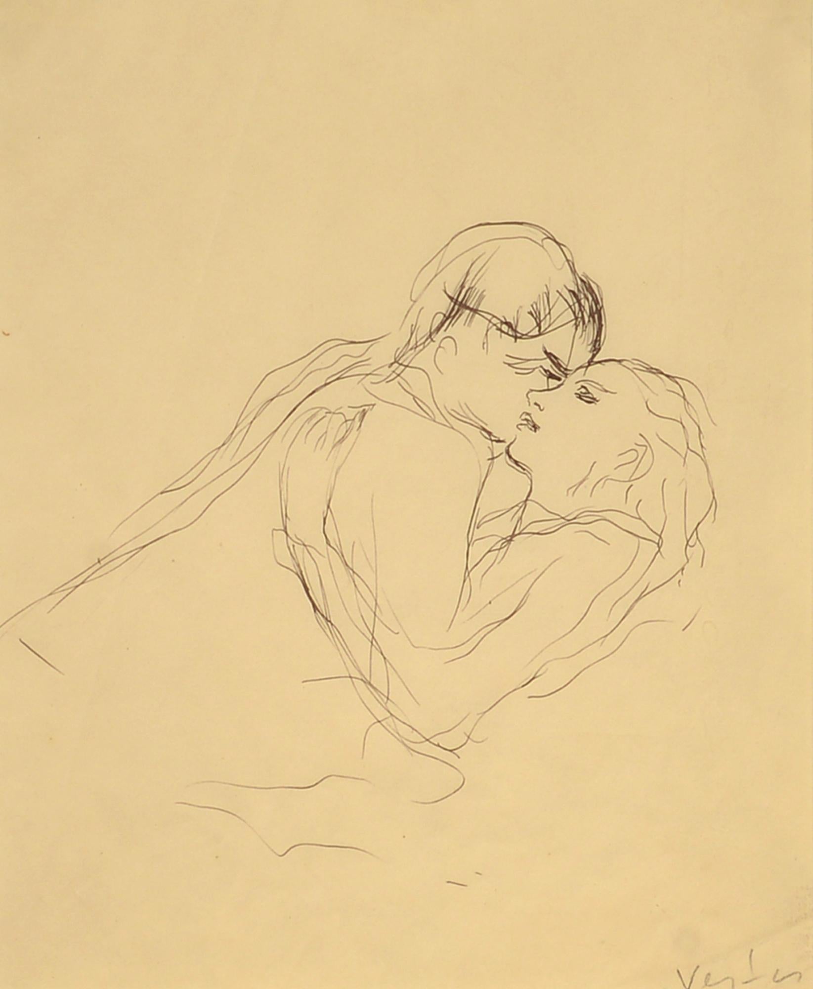 Marcel Vertès  Figurative Art - "The Embrace, " Marcel Vertes, ink, ca. 1920-30's, figurative art