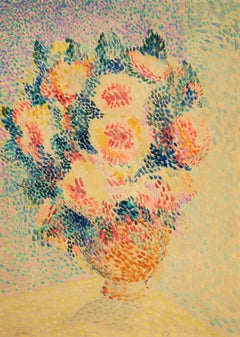Antique Bouquet de Fleurs, Hippolyte Petitjean, French, Pointillism, Still Life, Flowers