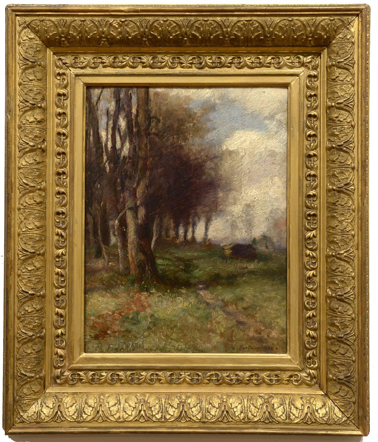 "a Fontainebleu," Charles Francis DeKlyn, Barbizon oil of the French countryside