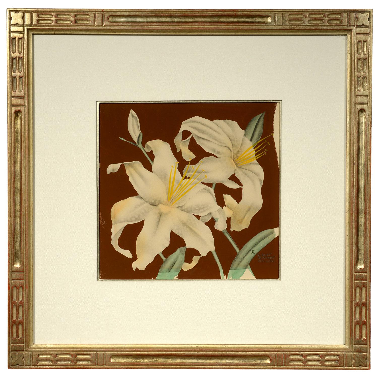 „Lilies“, Robert Reinhardt von Liski, Gouache, Blumen, Art déco, Art déco im Angebot 1