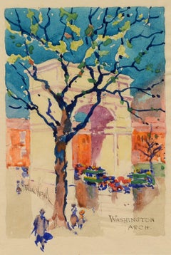 "Washington Square Arch," Early 20th Impressionist Watercolor, New York City