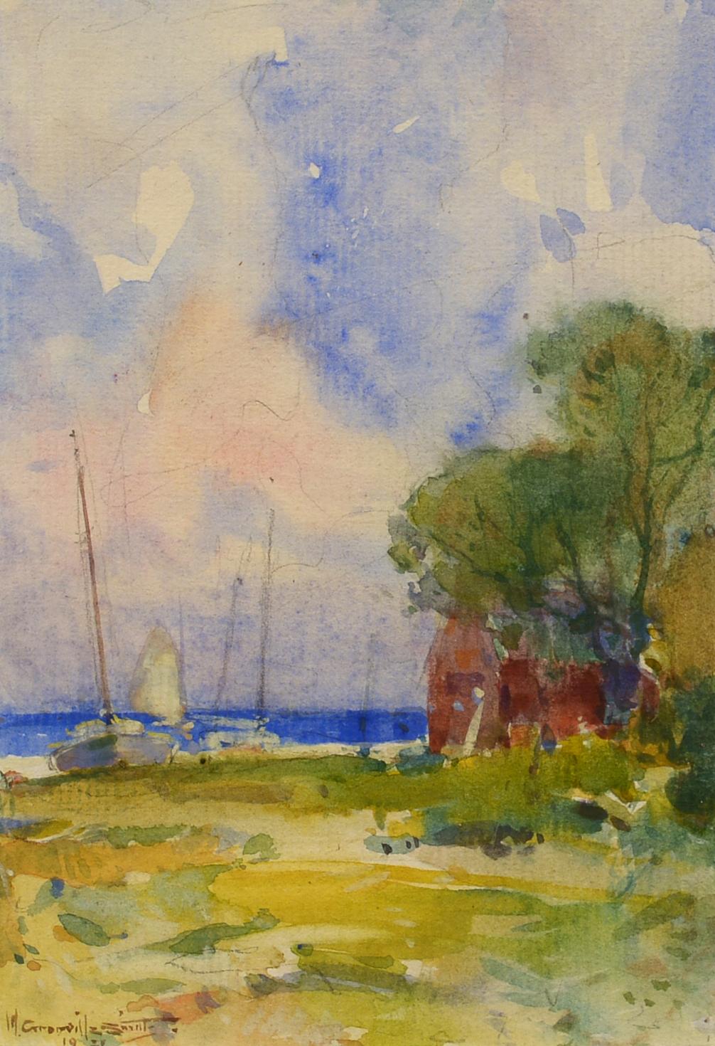 Walter Granville-Smith Landscape Art - "Sailboats Along the Shore" Early 20th Century American Impressionist Watercolor