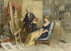 "In the Artist's Studio, " Late 19th Century Scottish Realist Watercolor Interior