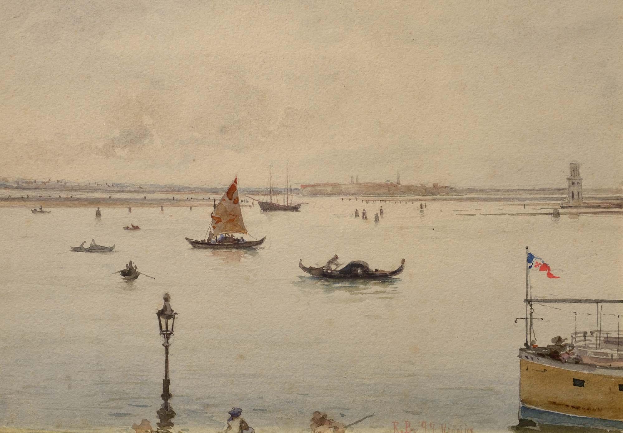 Rudolf Bernt Landscape Art - Venetian Lagoon, 1899, Venice, Italy, Realist, Watercolor