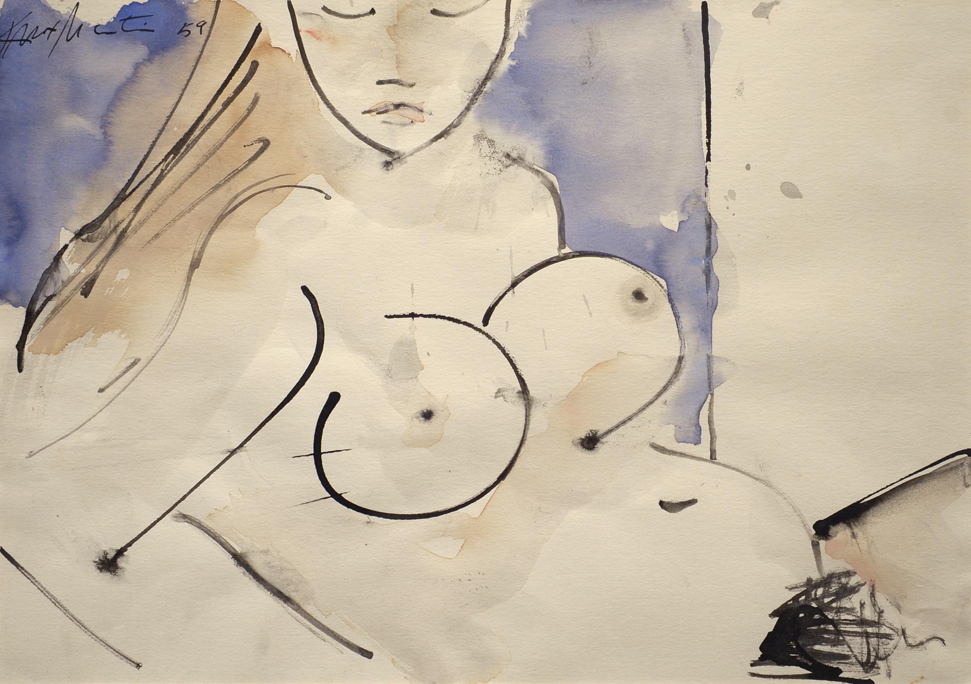 Knox Martin Figurative Art - Nude, 1959, Ink and Watercolor, Figure, Mid-Century, American