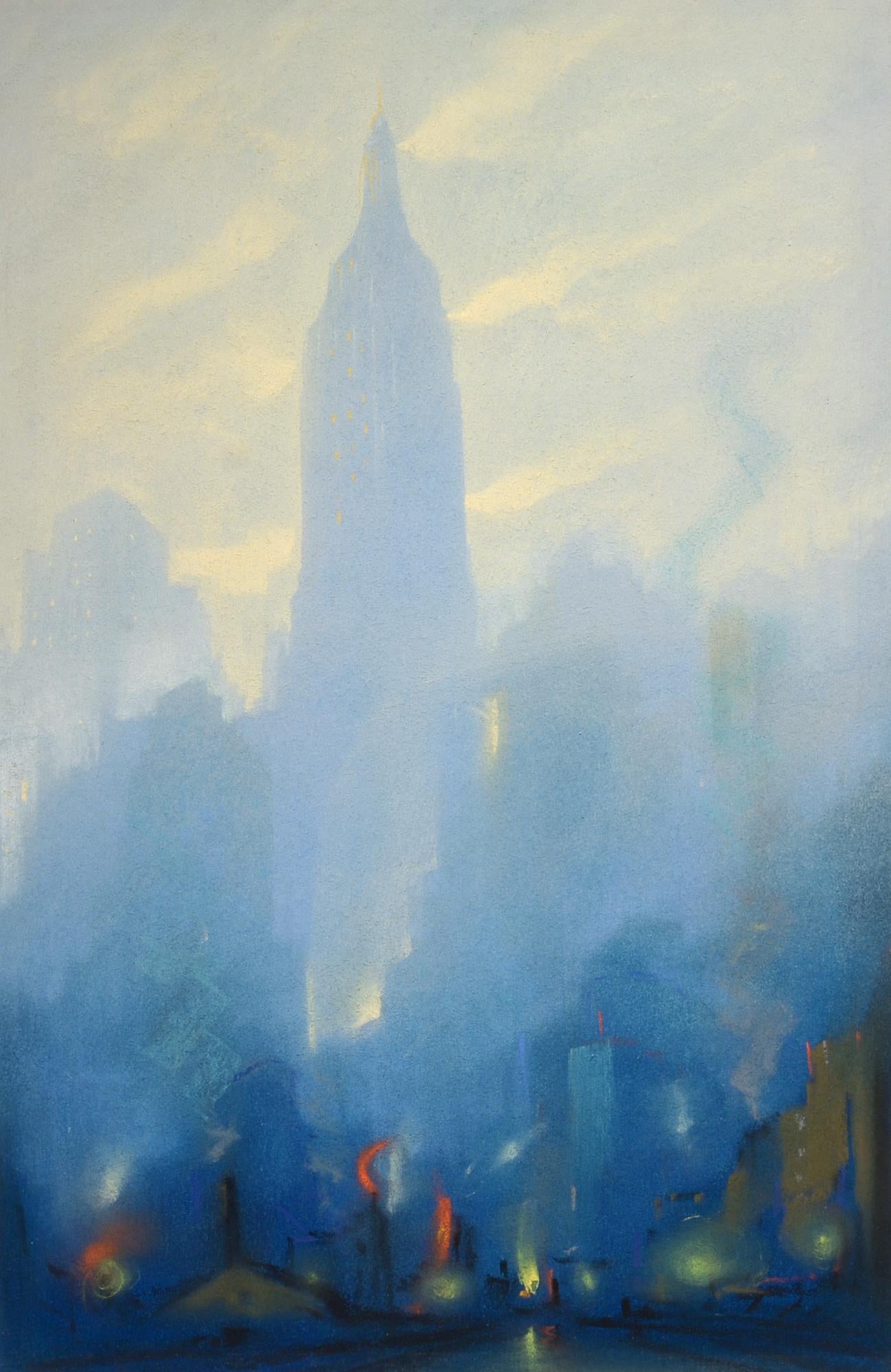 Leon Dolice Landscape Art – Clearing Skies, Chrysler Building, New York City, Pastell, Art Deco