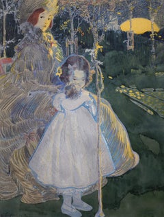 Antique By Moonlight, E.E. Walton, Watercolor and Gouache, Figural, Landscape