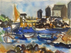 Aquarelle abstraite du Monhegan Wharf, côte du Maine, île, port