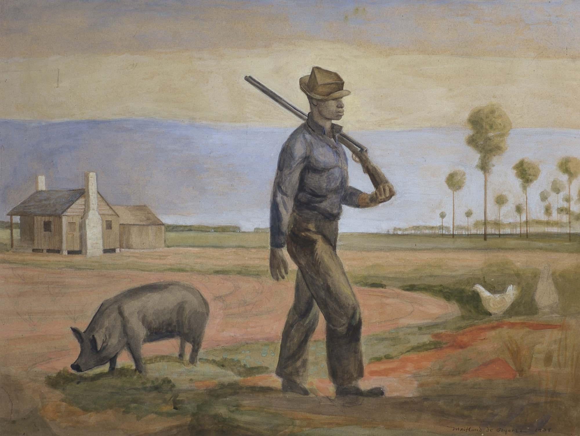 Maitland de Gogorza Landscape Art - On the Farm, Animals, Hunter, Figure, the Carolinas, American Realism