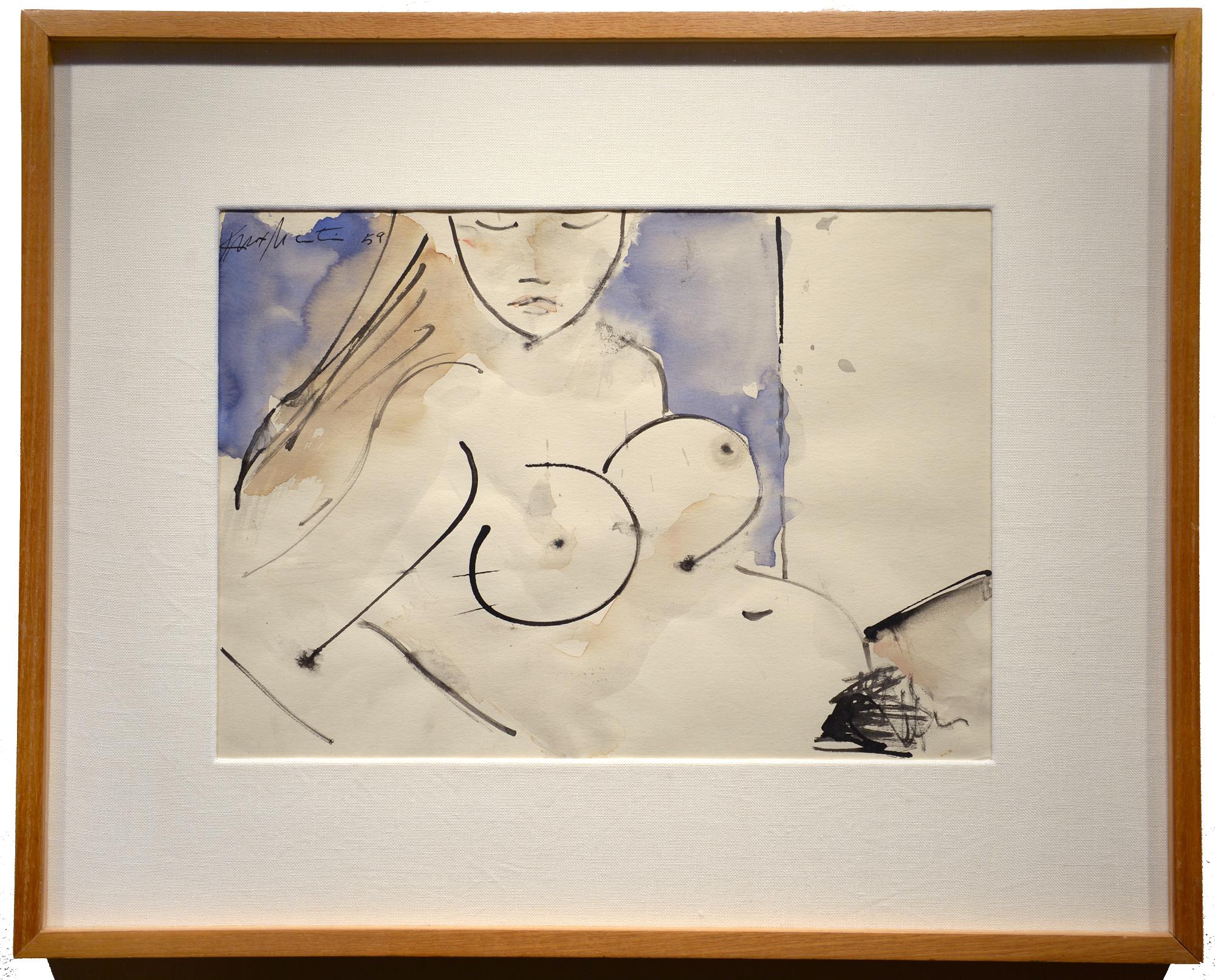 Nude, 1959, Ink and Watercolor, Figure, Mid-Century, American - Art by Knox Martin