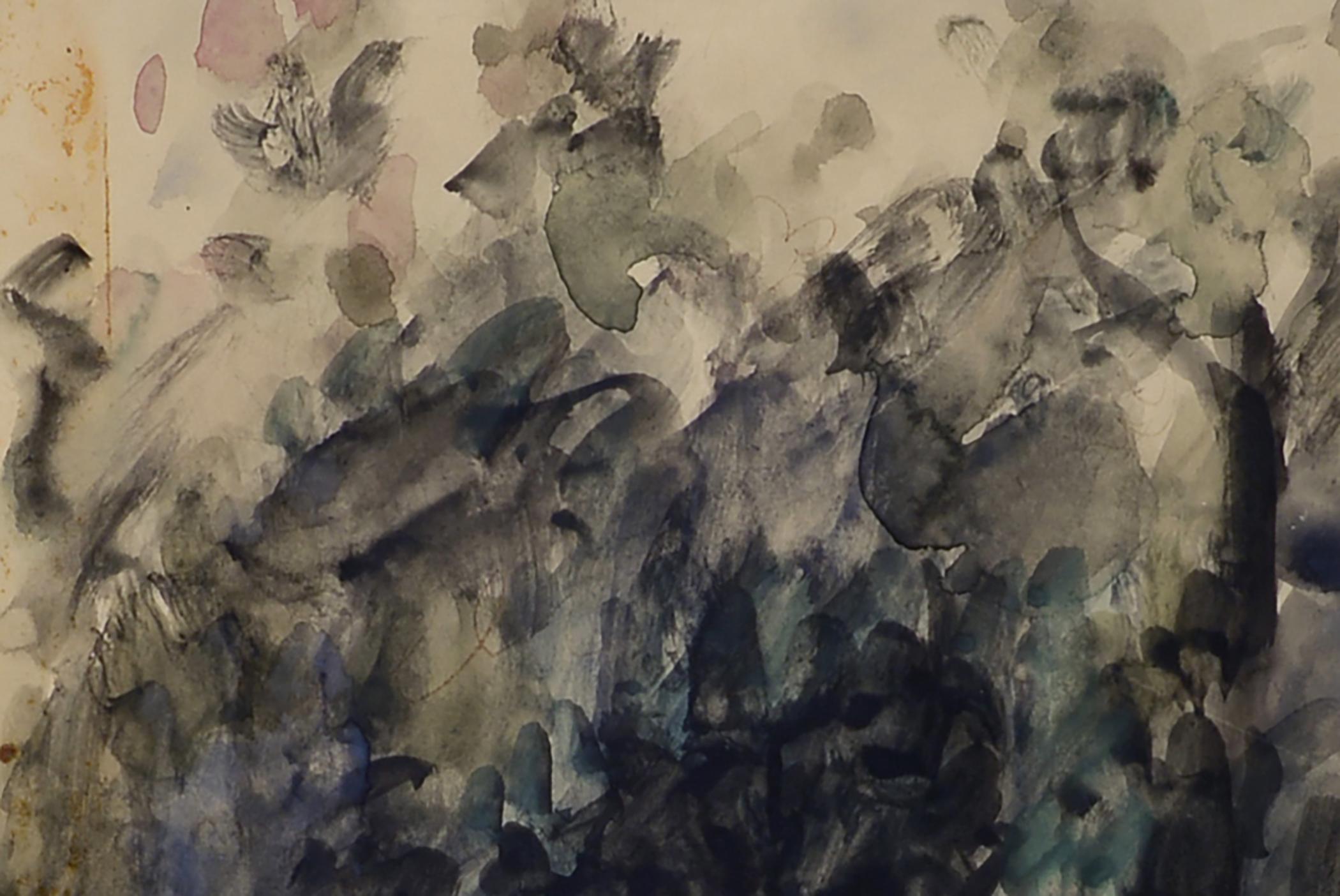 In the Garden, Figurative, Parasolen, Aquarell, Gouache, aus dem Nachlass des Künstlers (Braun), Landscape Art, von Gabriel Spat