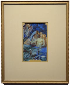 The Prince and the Siren, Watercolor & Gouache, Nocturne, Figural, Illustration