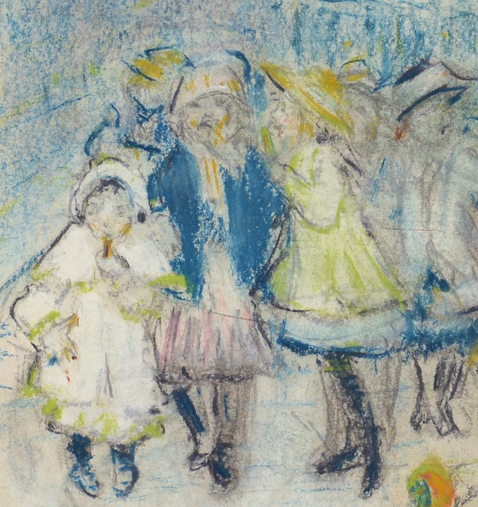 Bambini che giocano, 1915, Ashcan School, New York, Americano, Parco, Pastello su carta - Figurative Art Grigio di Theresa Bernstein
