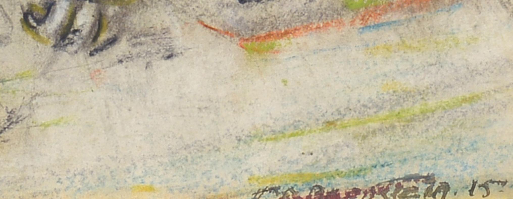 Bambini che giocano, 1915, Ashcan School, New York, Americano, Parco, Pastello su carta in vendita 1