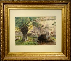 « Sunlit Willow, » Hendricks A. Hallett, aquarelle, arbres, ruisseau, vers 1890-1900