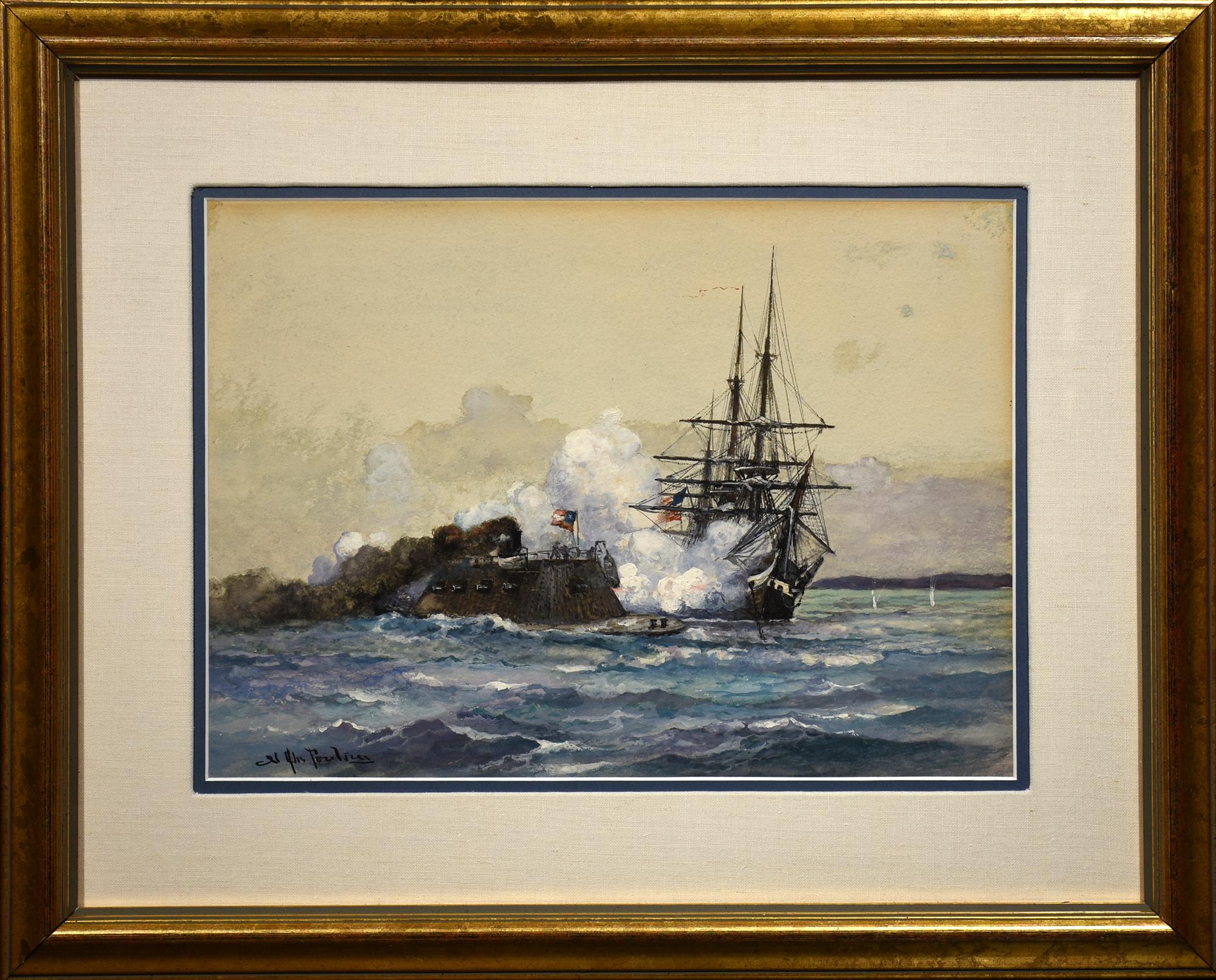 Maritime Engagement: CSS Virginia and USS Cumberland - Art by Charles Poulsen (19th century)