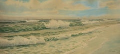 Antique "Rolling Seas," Jesse Leach France, watercolor, gouache, seascape, impressionist