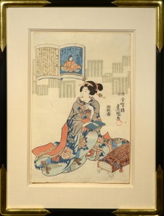 "Geisha con libro", Utagawa Toyokuni II, stampa xilografica a colori, Edo