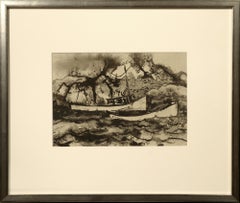 "Lobster Boats, Maine Coast, " William Thon, ink wash, nautical, seascape, modern