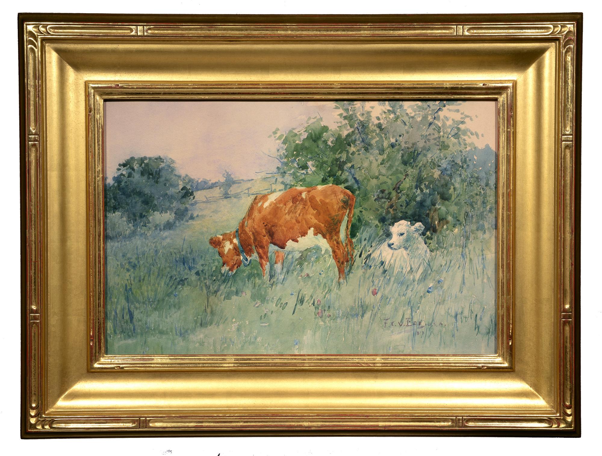 « Printemps-Été, Frederic Ede, aquarelle, impressionniste, paysage pastoral, 1889 - Art de Frederic Charles Vipond Ede