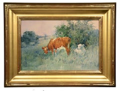 „Frühling Kalb“, Frederic Ede, Aquarell, impressionistisch, pastorale Landschaft, 1889