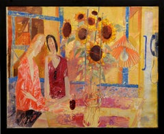 "The Breakfast Room, " Giedrius Kazimierėnas, oil, figurative, modern, sunflowers