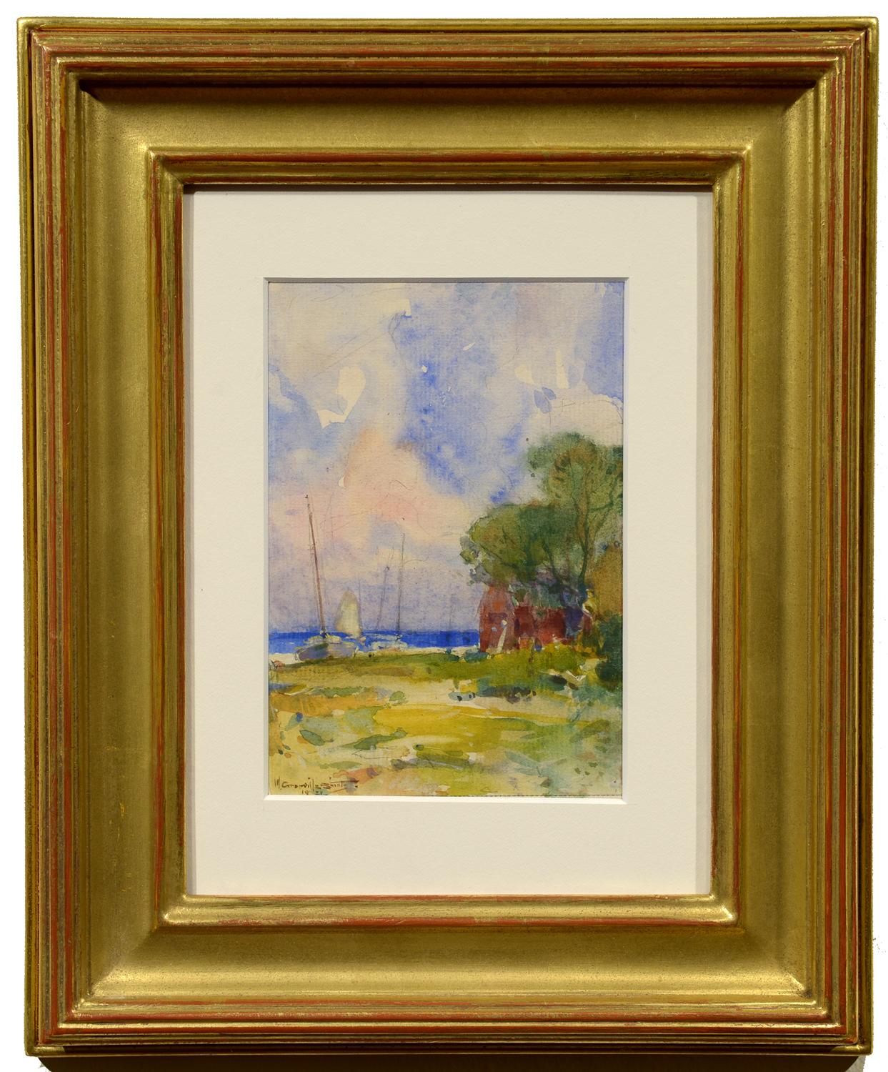Tableau Aquarelle Original John Greensmith - Peuple Sur Le Ferry à Falmouth - XXème