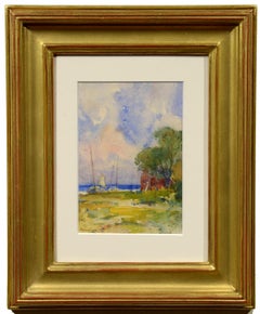 ""Segelboote an der Küste"" Amerikanisches impressionistisches Aquarell des frühen 20. Jahrhunderts
