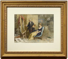 "In the Artist's Studio, " Late 19th Century Scottish Realist Watercolor Interior