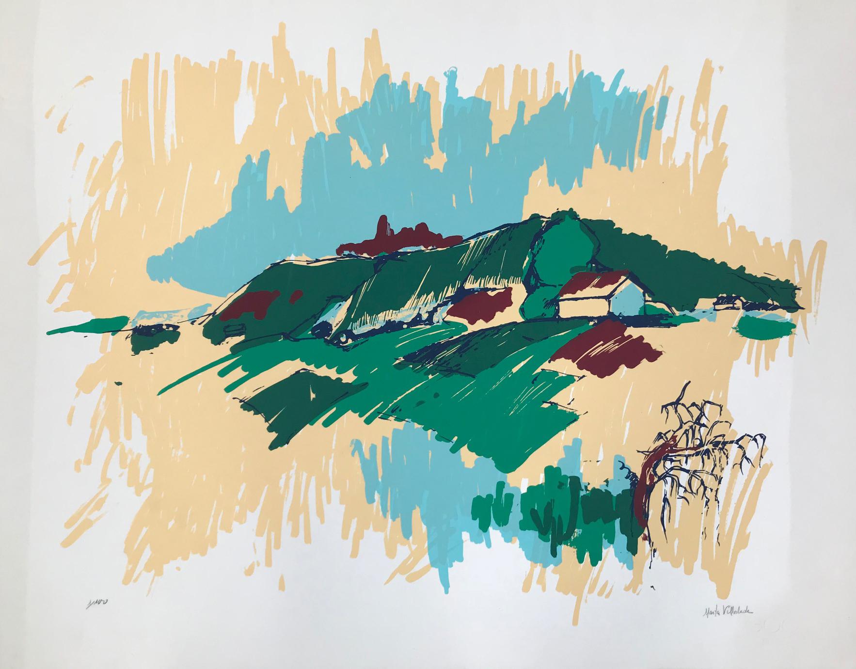 Marta Villoslada Abstract Print - Untitled: Green Country Landscape (Edition 1/100)