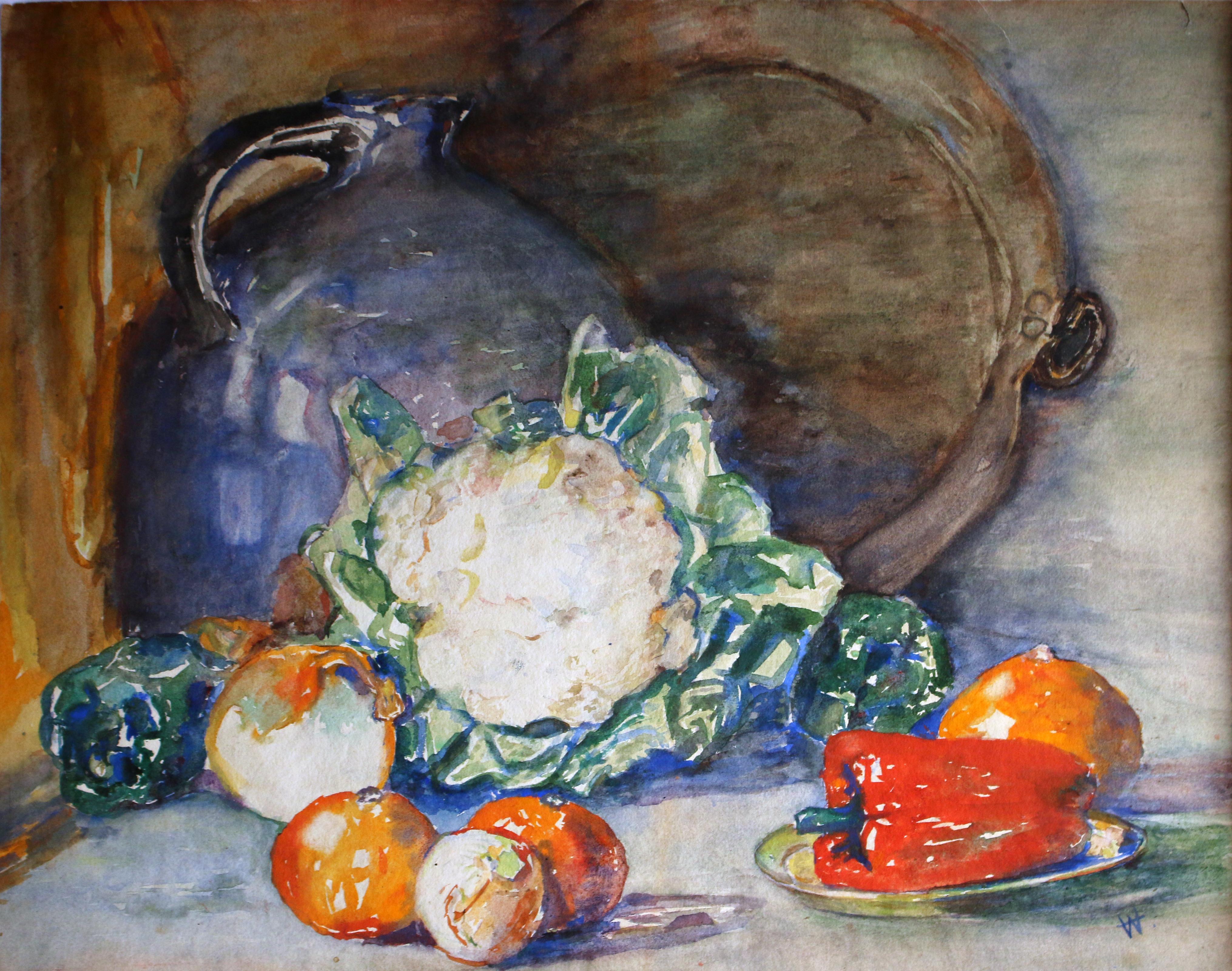 Unknown Still-Life - Untitled: Still Life with Cauliflower, Orange and Pepper