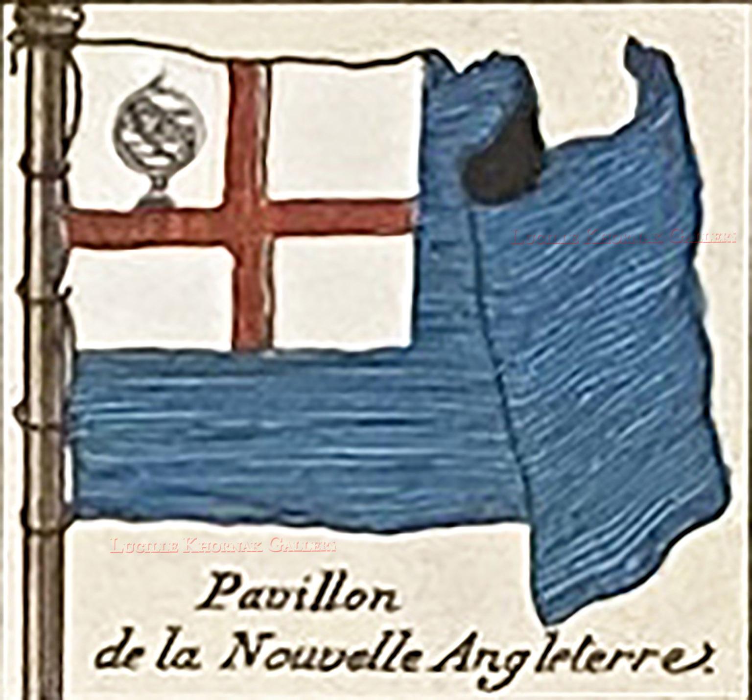 Color engraving, representing 99 maritime flags in 1756, bearing the inscription: Made in the Cartes de la Marne depot for the service of the Roy's vessels by Order of M. de Machault Keeper of the Seals of France, by Sr. Bellin Engineer of the Navy.