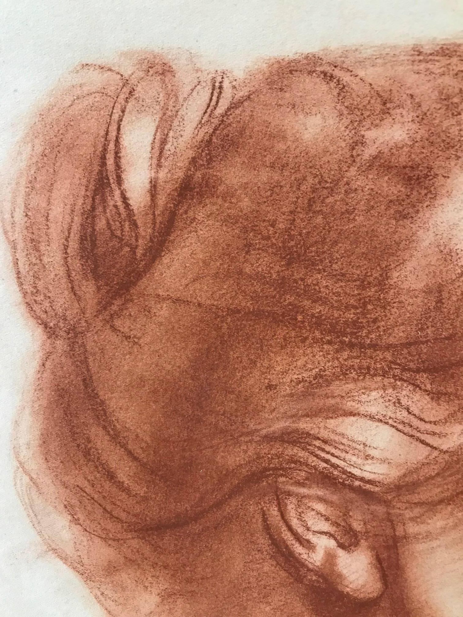Venice (Red Charcoal Profile of an Elderly Lady) - Academic Art by John Gilroy
