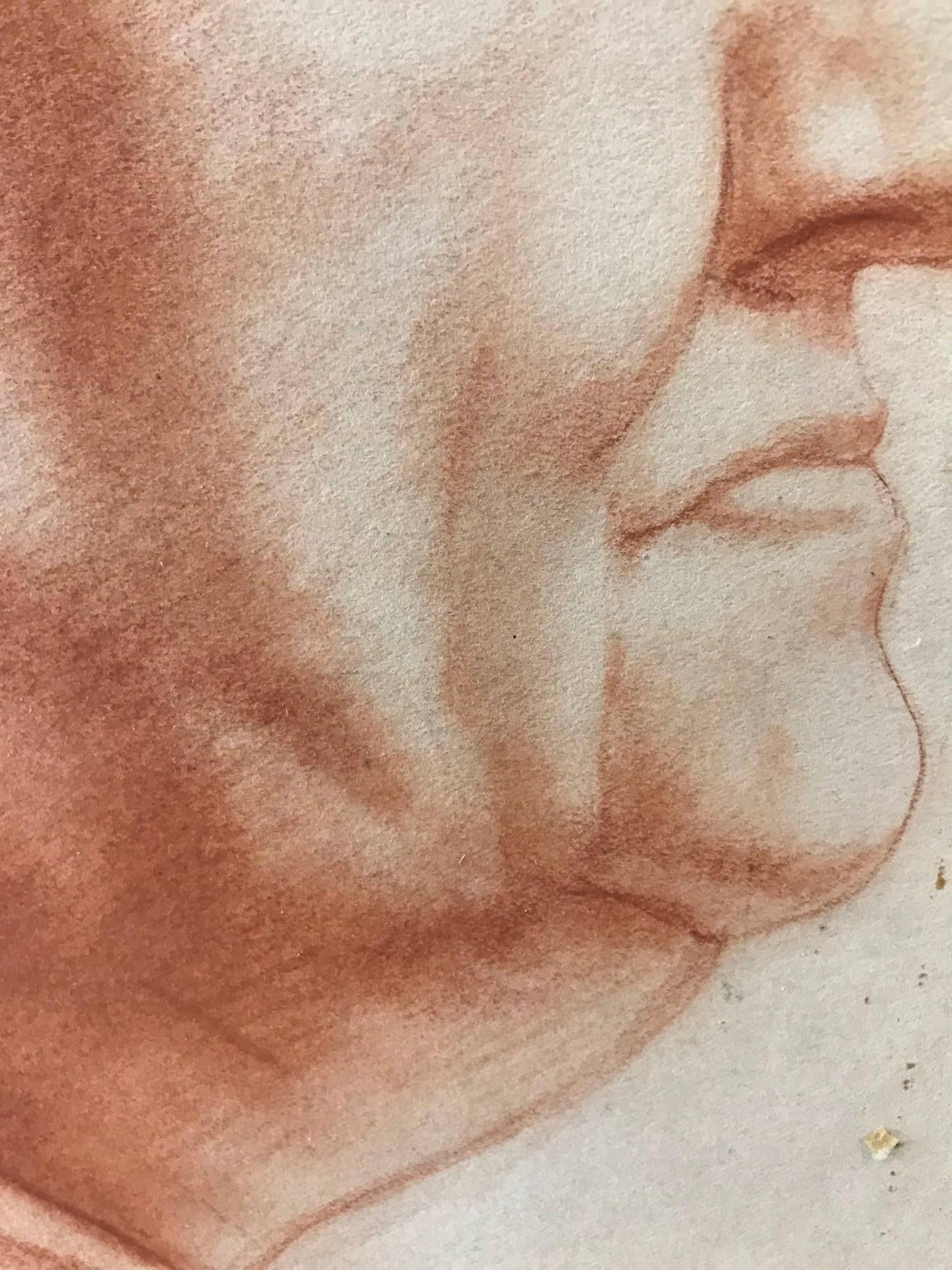 Venice (Red Charcoal Profile of an Elderly Lady) - Gray Figurative Art by John Gilroy