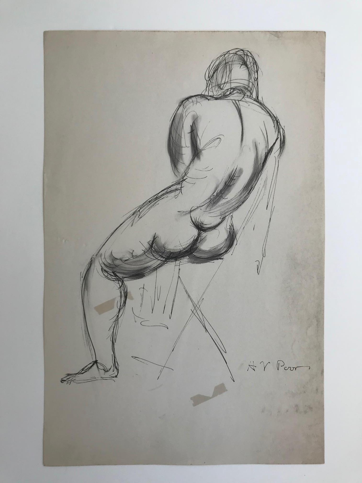 Henry Varnum Poor Figurative Art - Untitled: Rearview Of a Seated Nude