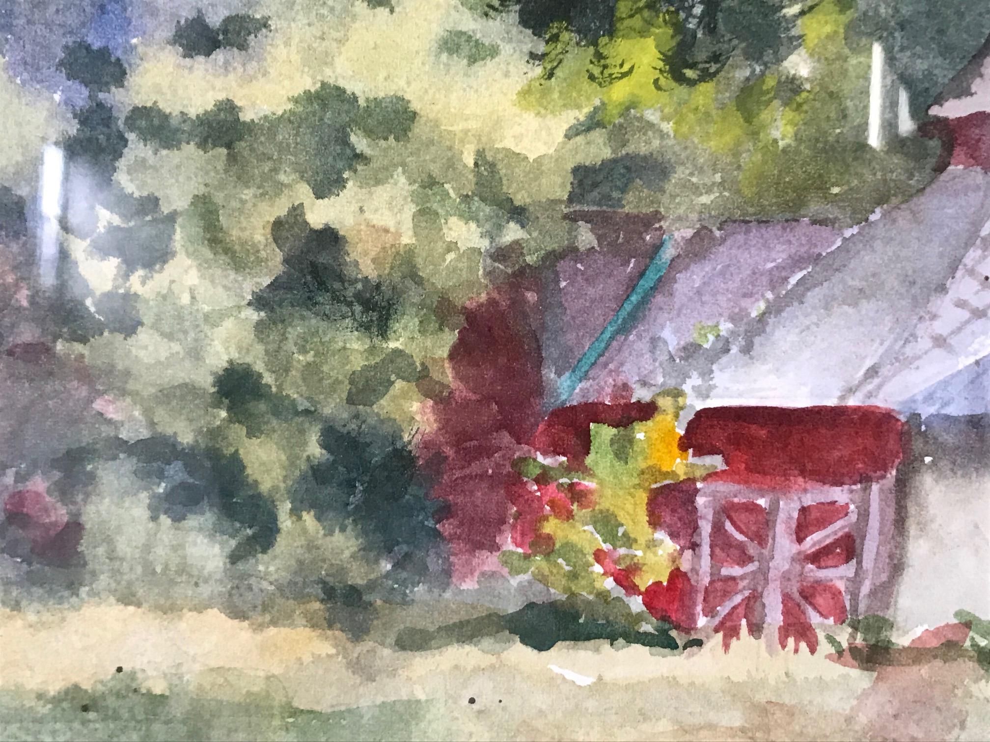 Untitled Watercolor : In the Country - Gray Landscape Art by Mary Evelyn Whitehill