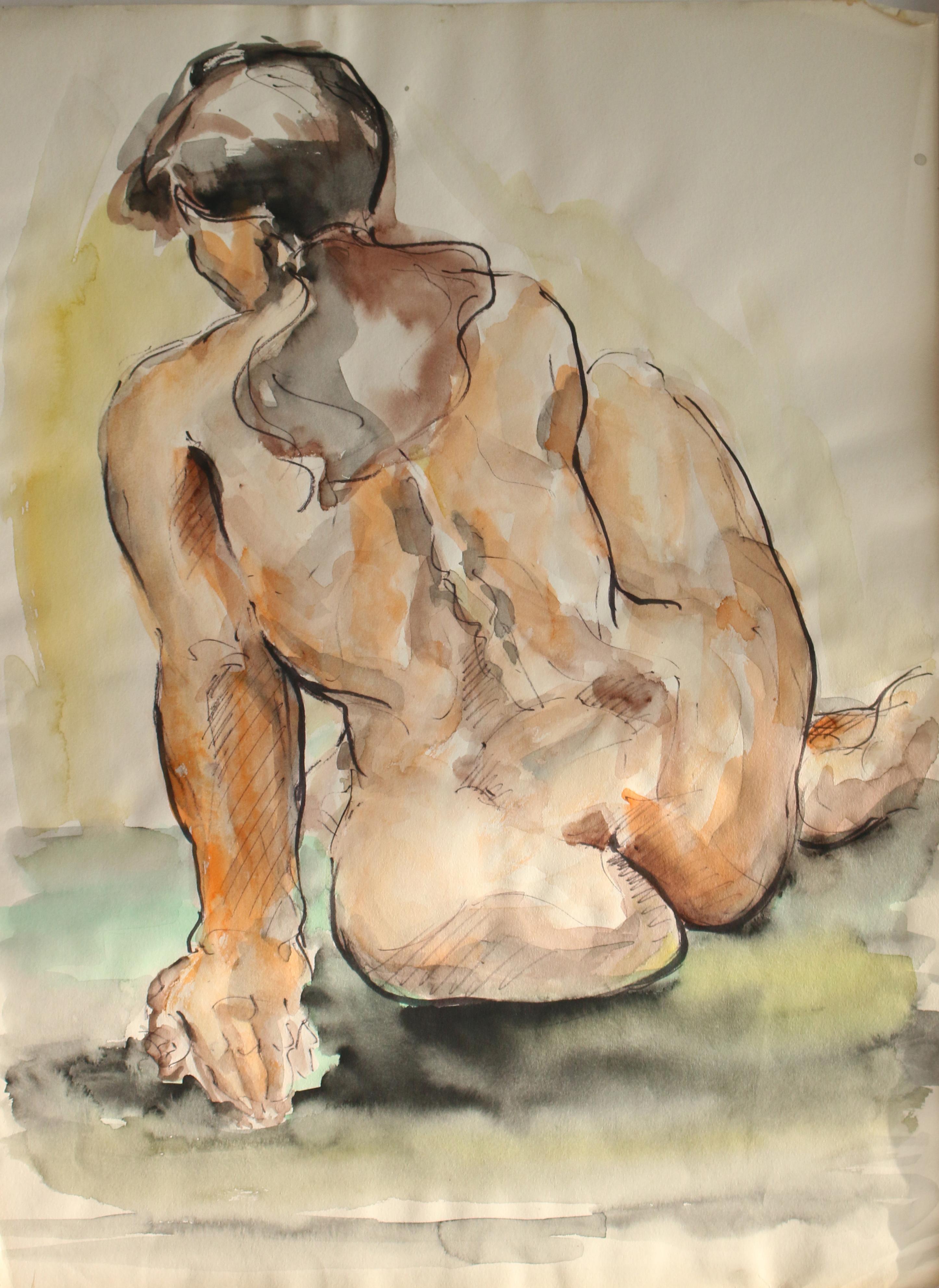Unknown Figurative Art - Untitled: Seated Rear Nude 