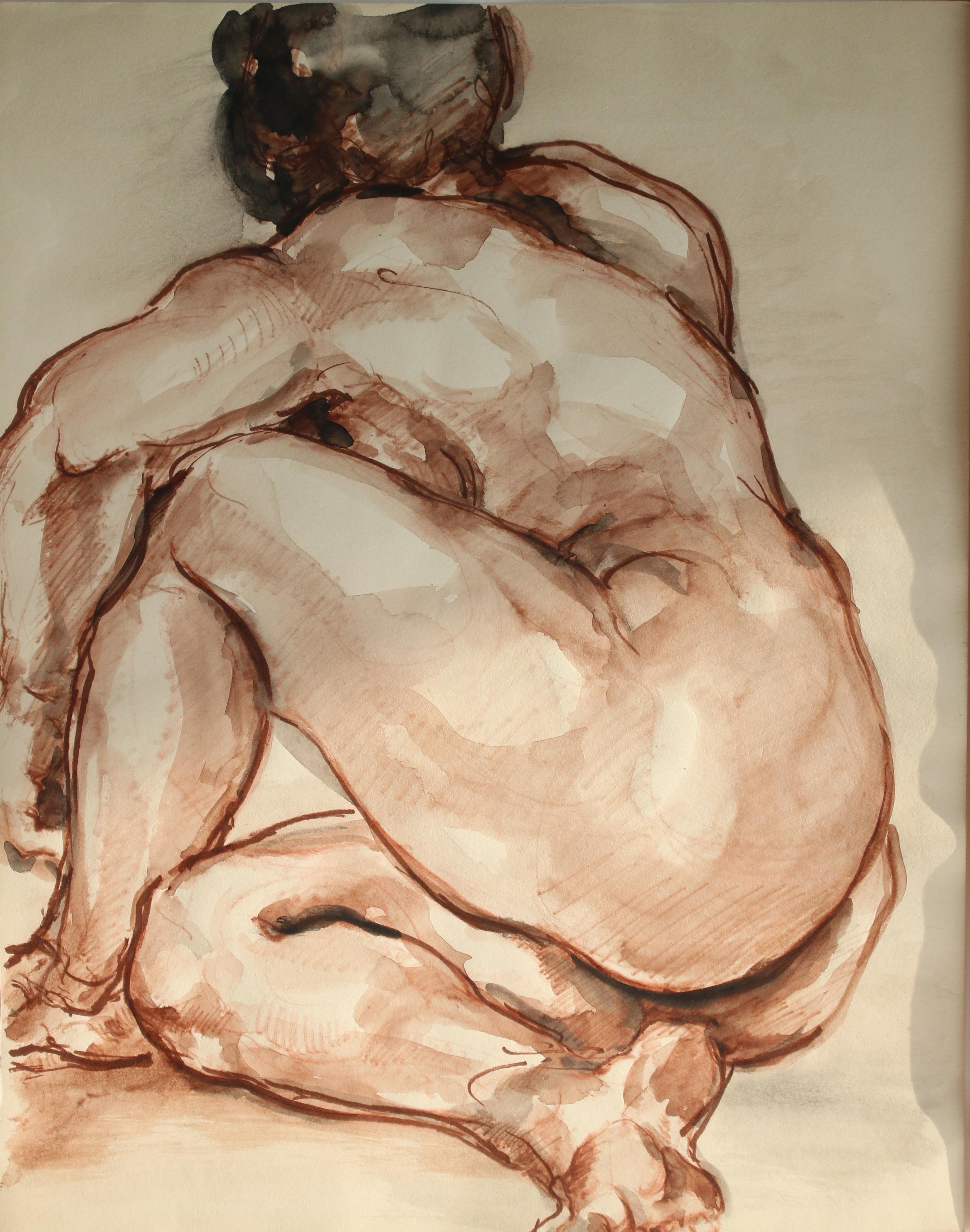 Unknown Figurative Art - Untitled: Left Side Seated Nude 