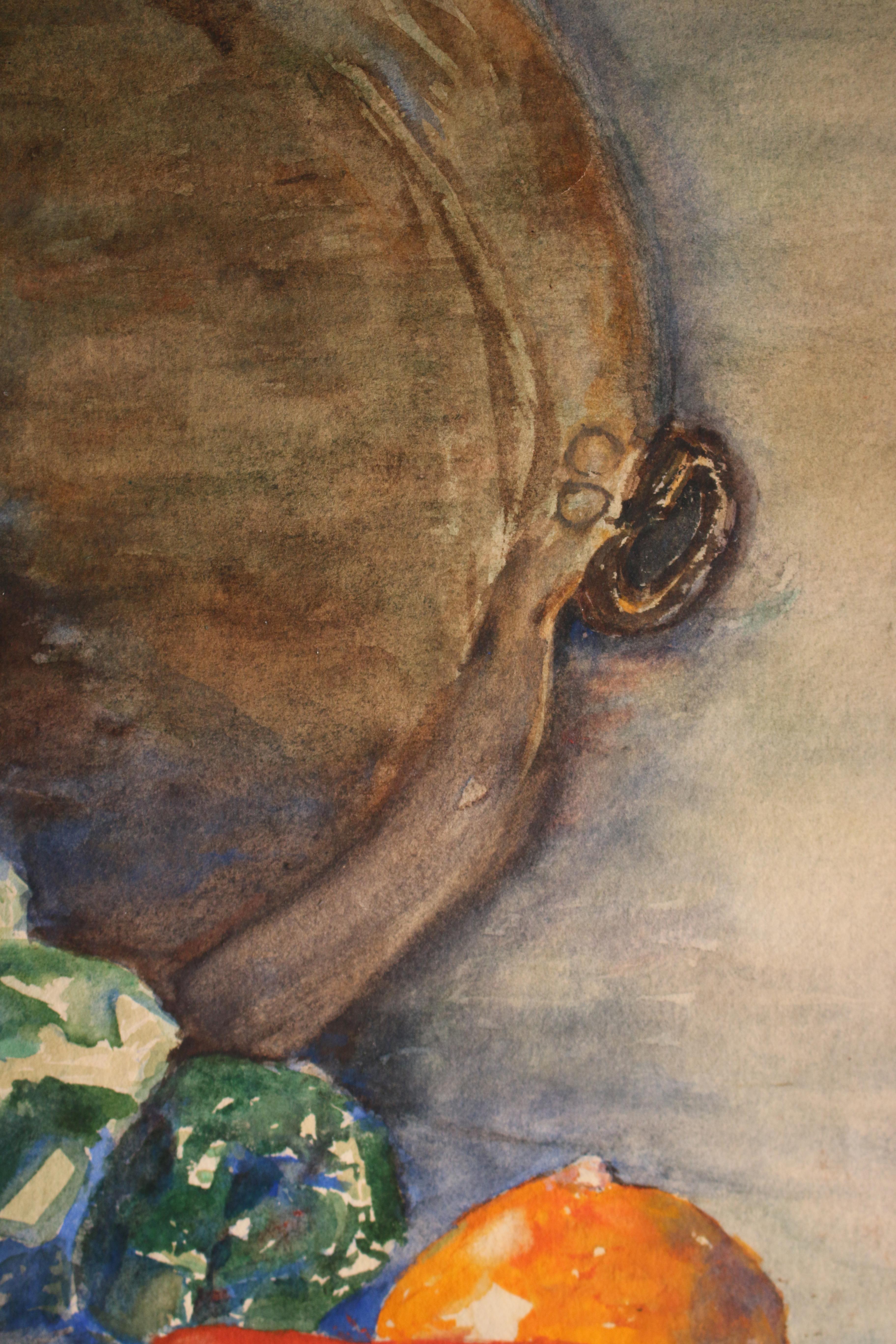 Ohne Titel: Stillleben mit Kamelienblume, Orange und Pfeffer (Akademisch), Art, von Unknown