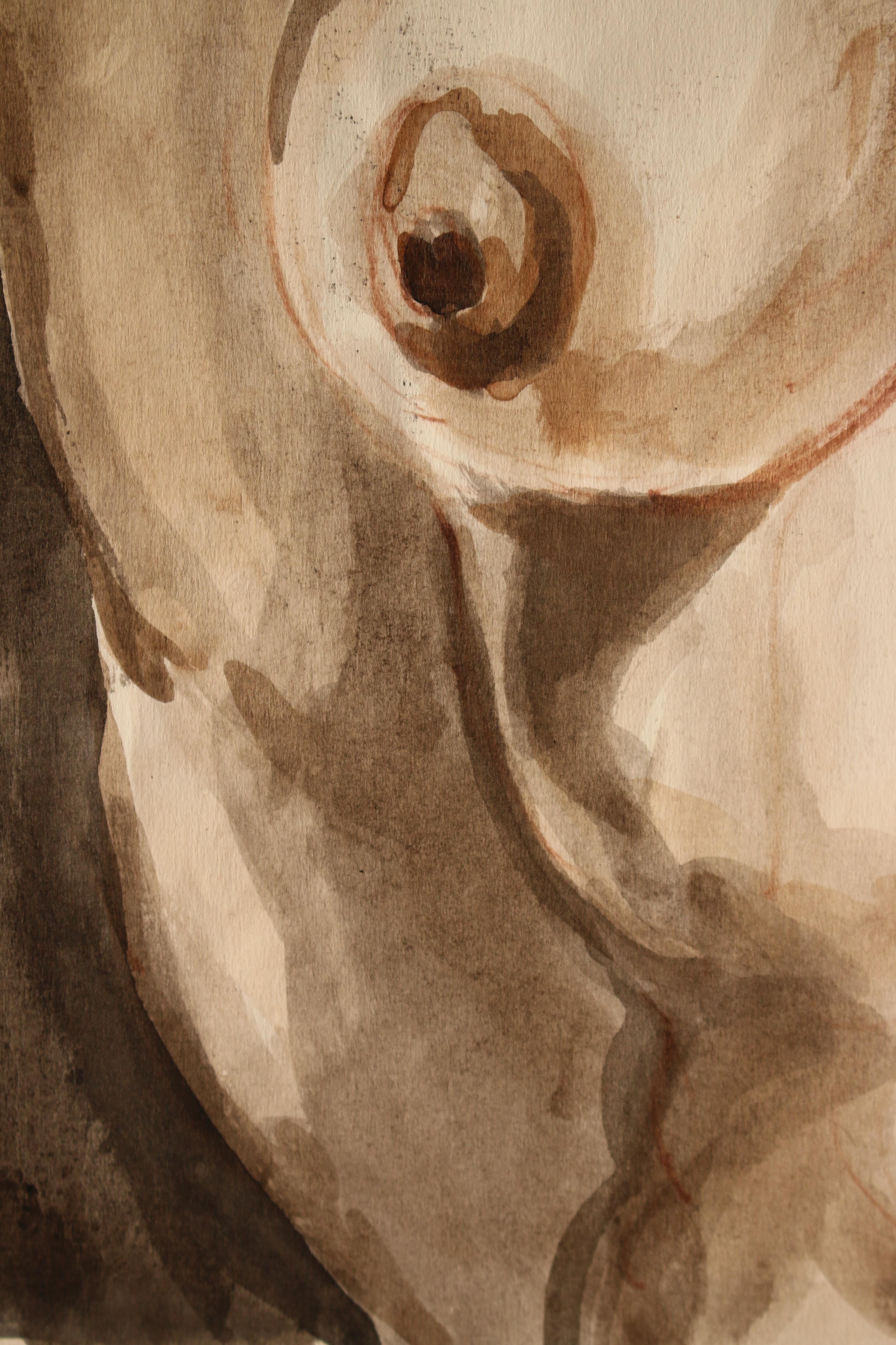Untitled: Front Nude Watercolor - Brown Figurative Art by Unknown