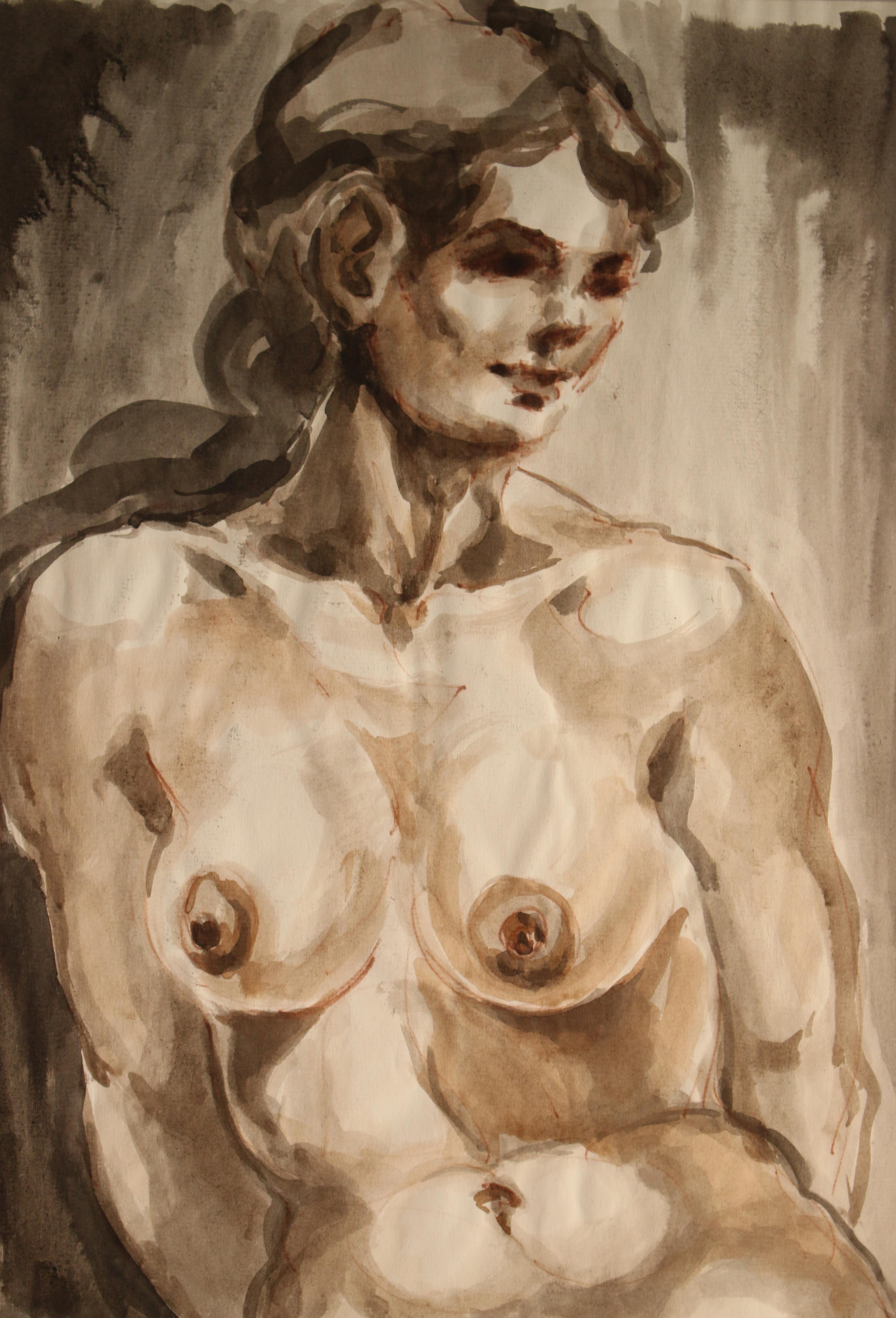 Unknown Figurative Art - Untitled: Front Nude Watercolor
