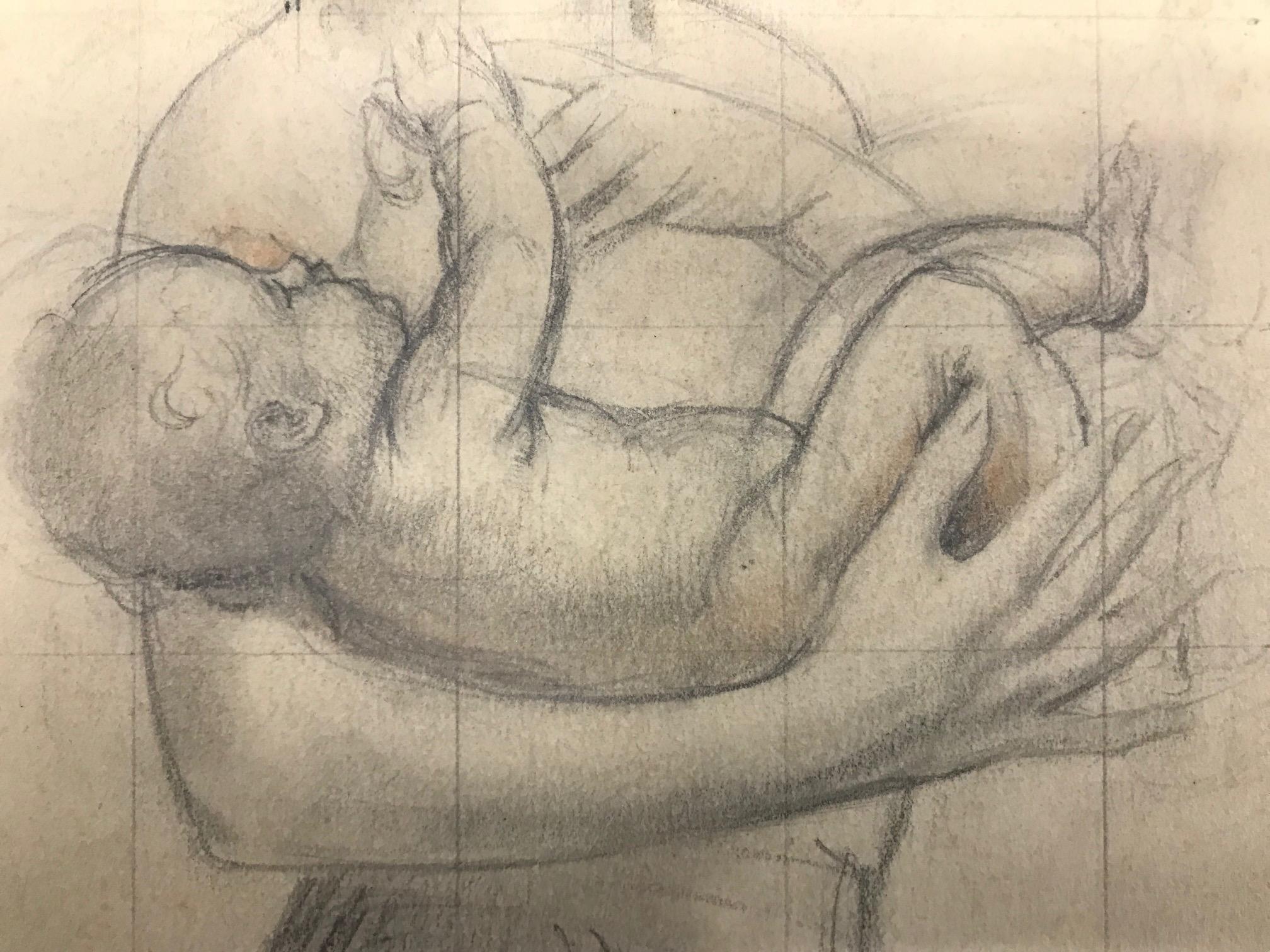 mother holding baby drawing