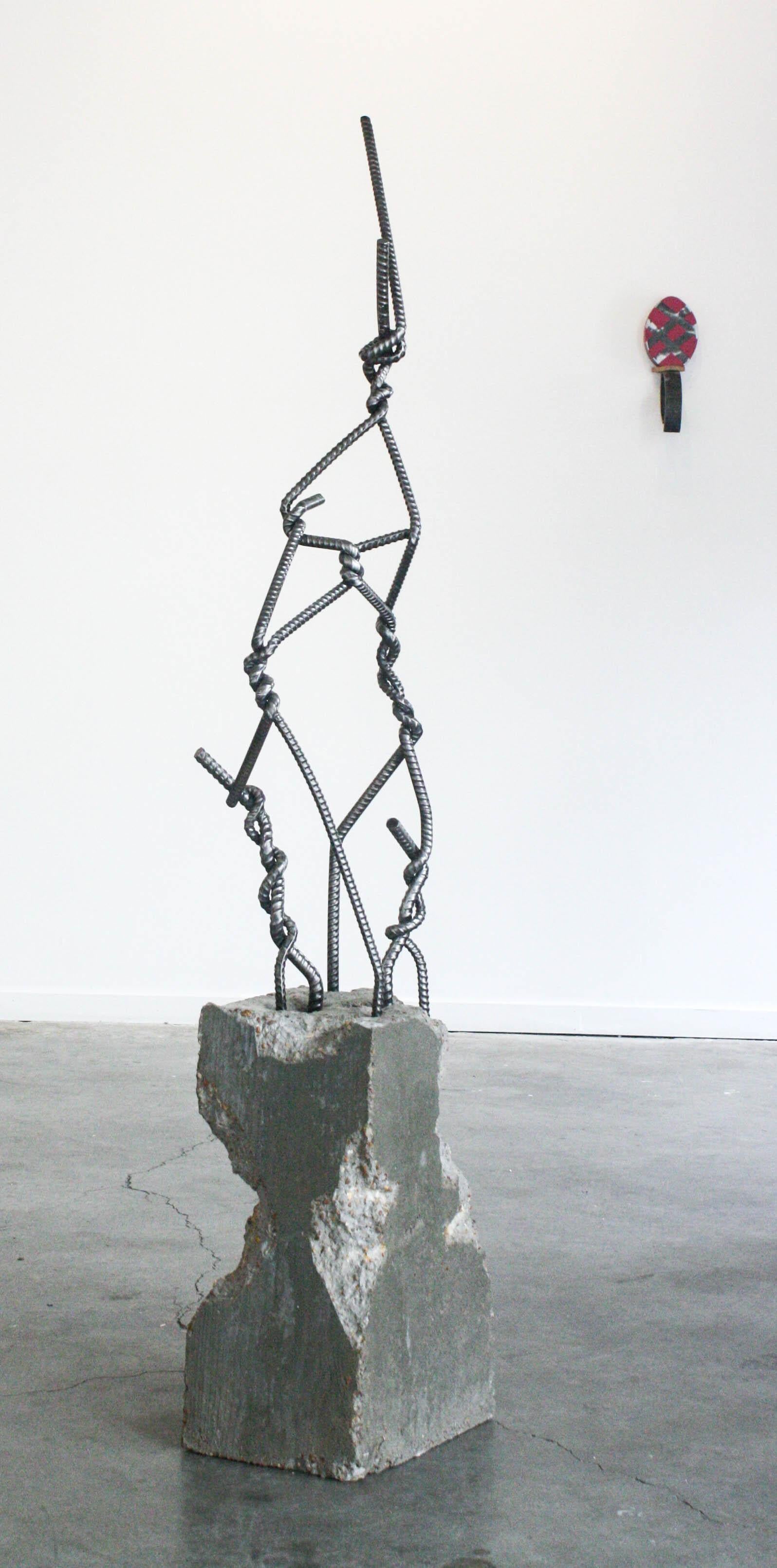Desmond Lewis Abstract Sculpture - Don't Get It Twisted- Concrete, Steel, Gray, Dark, Freestanding Sculpture, Large