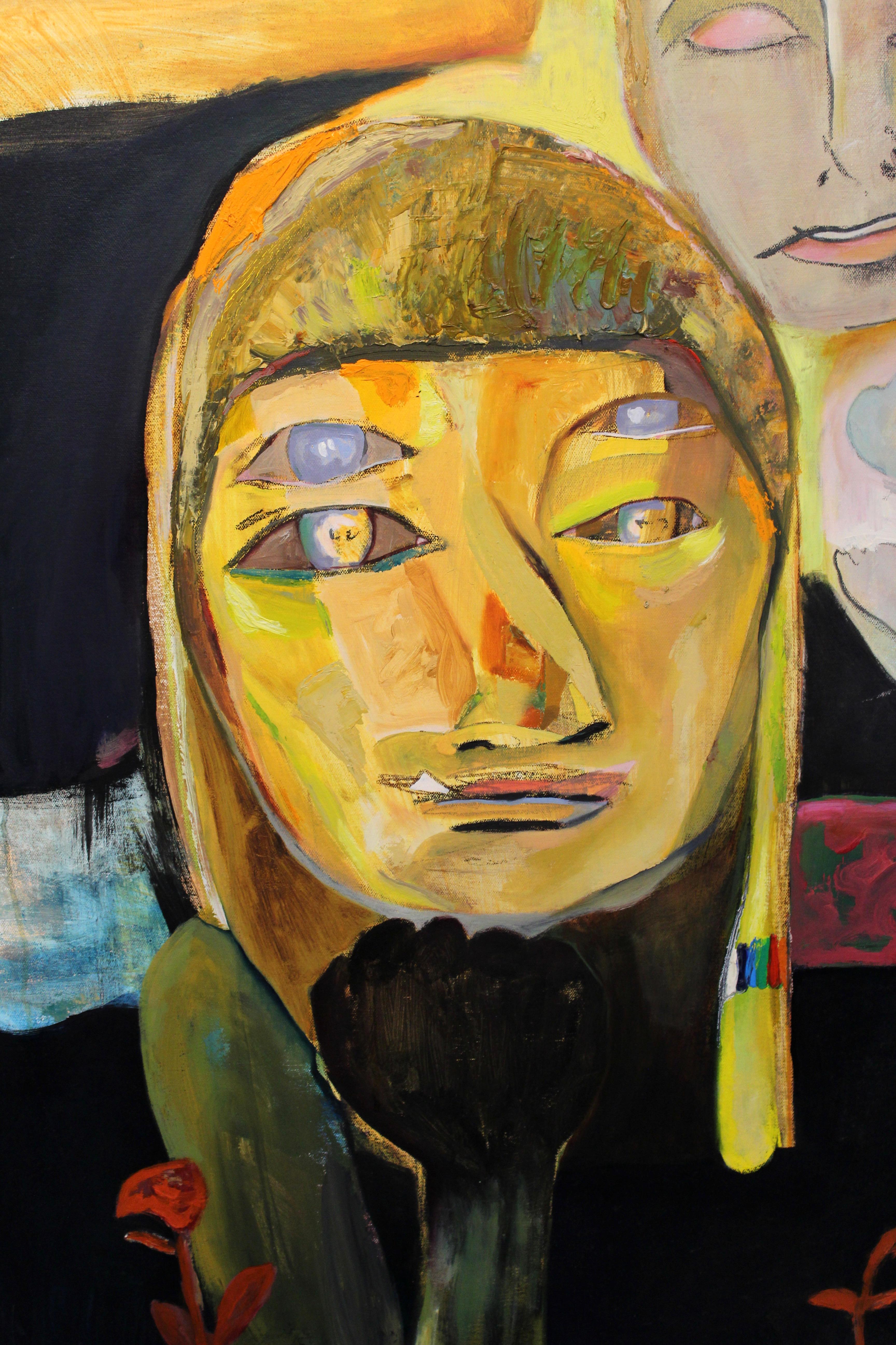Americana- Acrylic Paint, Canvas, Oil Paint, Portrait, Figure, Pink, Yellow - Painting by John Paul Kesling