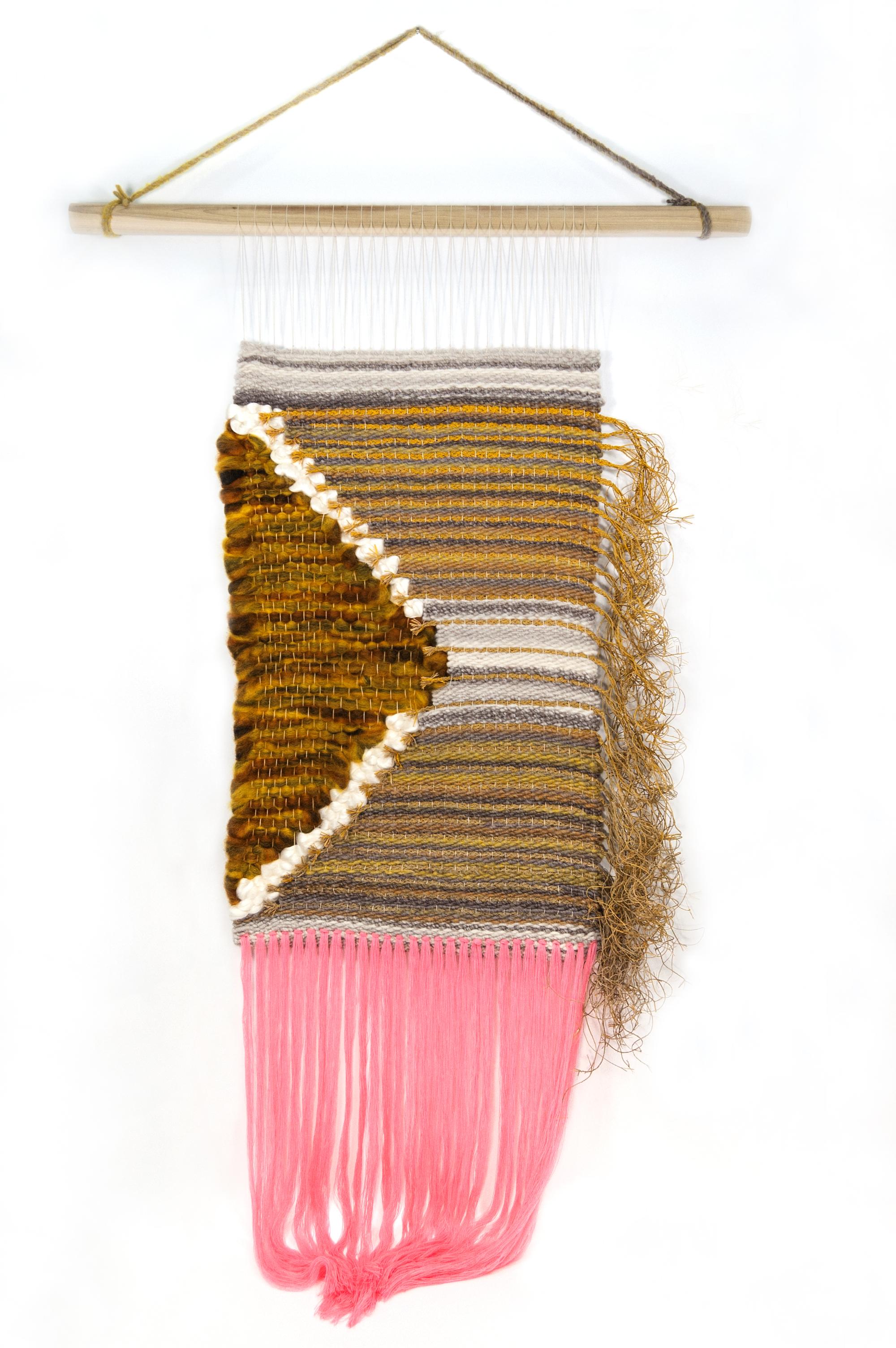 Unconditional- Mixed Media, Cotton, Thread, Woven Wall Hanging, Sculpture, Pink - Mixed Media Art by Pam Marlene Taylor