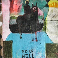 Rosehill- Acrylic Paint, Burlap, Charcoal, Plywood, Abstract, Horse, Figure, 